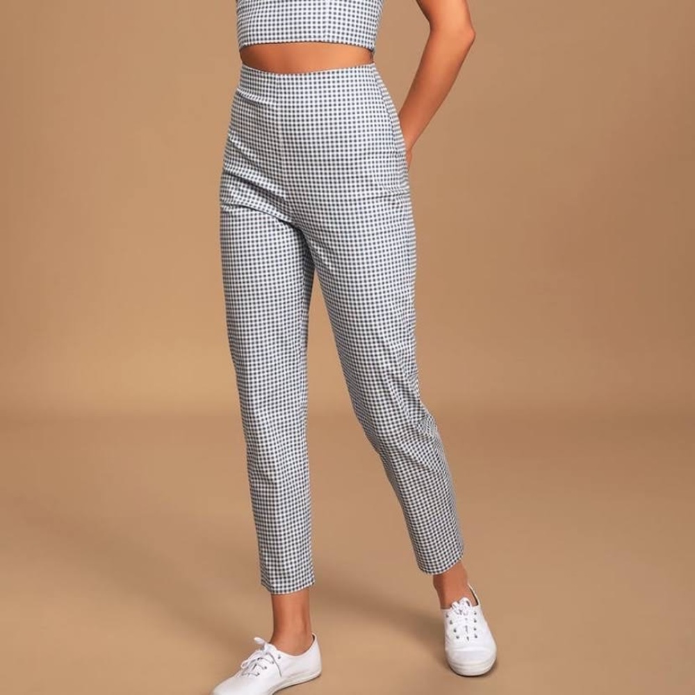 Lulus follow the sun blue gingham pants